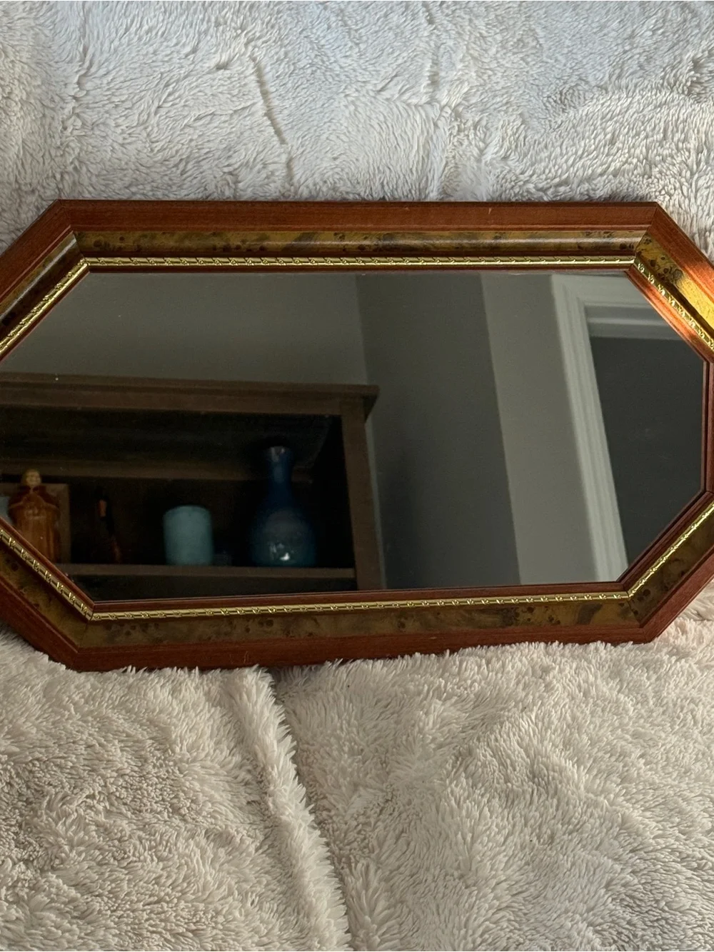 VTG Home Interiors Beveled Wall Mirror Octagon Wood Frame USA 80s Gallery MCM
